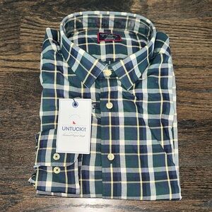 UNTUCKit Navy and Green Plaid Button Down Shirt